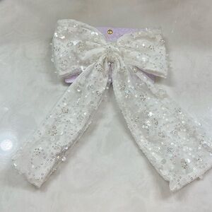 Sunday State Large White Hair Bow, Sequin, Pearl, Flower Detail